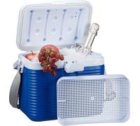 Relaxdays petite glacière portable, avec poignée, mini glacière, sans électricité, 8L, HBT 23,5 x 31 x 21 cm, blanc-bleu