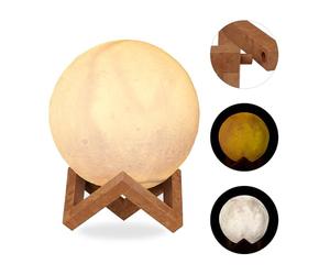 Relaxdays 10026586 Lampe lunbe 3D, 2 Couleurs, réglable, senseur Tactile, sans câble, avec Pied,pour Enfants, clairs de Lune LED,15cm Blanc, 18, 5 x 15 x 15 cm