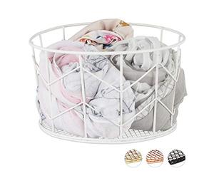 Relaxdays 10026607_49 Corbeille Fil de Fer, Panier métal, Pot Rangement vêtement Accessoires, cosmétiques, ∅ 21,5 cm, Blanc, 13 x 21,5 x