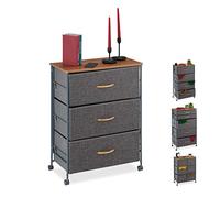 relaxdays 10026619_469 Armoire roulettes,Tiroirs en tissu, Commode décorative, plaque effet bois, HlP74,5x58x30cm gris, acier, polyester, MDF, 74,5 x 58 x 30 cm