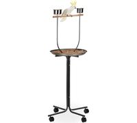 Relaxdays Perchoir Perroquet, XL, Barre en Bois, 2 mangeoires, à roulettes, calopsittes, HLP 130 x 60 x 60 cm, argenté