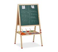 Relaxdays 10027240 Tableau Droit Enfant réglable en Hauteur et magnétique, en Bois, Blanc et à Craie,122-160 x 65 x 69 cm,Nature, métal