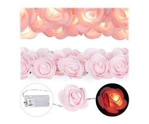 Relaxdays 10027249_52 Guirlande lumineuse, 20 LED, à piles pour mariages, St Valentin, limière chaude blanche, roses, plastique, 4 x 5 x 340 cm