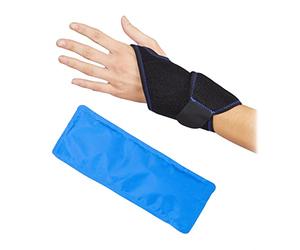 Relaxdays 10027262 Attelle poignet gel froid chaud, poche de glace, main, compresse, bandage articulation, bleu/noir, PVC, polyester, 1