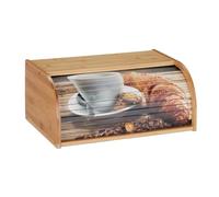 Relaxdays 10027596 Brotkasten Boîte Bambou, Conserver Pain, Couvercle Coulissant, Caisse miche Baguette Motifs, 17x40x27cm, Nature