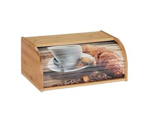 Relaxdays 10027596 Brotkasten Boîte Bambou, Conserver Pain, Couvercle Coulissant, Caisse miche Baguette Motifs, 17x40x27cm, Nature