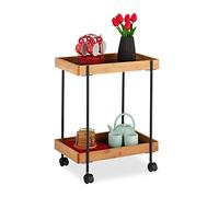 Relaxdays 10027599 Servierwagen Chariot de Service, thé avec 2 étages, Bambou et Fer, Table d’appoint à Roues, 57 x 46 x 28 cm, Naturel/Noir