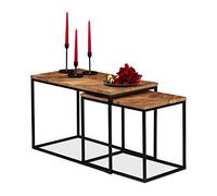 Relaxdays 10027622 RelaxdaysTable Basse Jeu de 2, en Bois de manguier, Plate, Rectangle, Structure métallique 50x77 x 43,5 cm, Naturel/Noir, Fer, Nature, 50 x 77 x 43