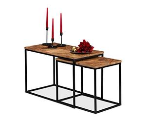 Relaxdays 10027622 RelaxdaysTable Basse Jeu de 2, en Bois de manguier, Plate, Rectangle, Structure métallique 50x77 x 43,5 cm, Naturel/Noir, Fer, Nature, 50 x 77 x 43