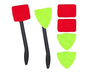 Relaxdays 10027765 Nettoyeur vitres de Voitures intérieur, Jeu de 2, Brosse avec poignée, pour Pare-Brise, 6 Chiffons Microfibre