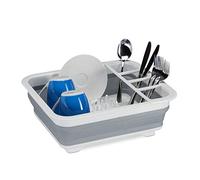 Relaxdays 10027853_111 Gris Égouttoir Pliable, Vaisselle Porte-Couverts Pliant, évier Cuisine, Camping Plastique Silicone, Blanc