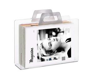 Relaxdays 10027946_55 Revues, 2 poignées, Porte-magazine, Range-journal, Support brochure, acrylique, HLP 29x33x10 cm, argenté, 1 élément