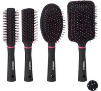 Relaxdays Brosse à Cheveux en Jeu de 4, étui pour déplacements, brosses en Plastique, Rondes, de Voyages, Noir/Rose