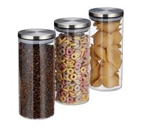 Relaxdays Pots de stockage jeu de 3, 1l, étanche à l’air, couvercle acier inox, Epices, riz et thé, Contenant cuisine