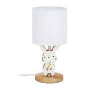 relaxdays 10028046 chevet, chambre d'enfants, abat-jour en tissu, lampe de table lapin 36x 17cm,blanc, bois, lin, fer, 36 x 17 x 17 cm