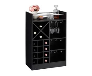 Relaxdays 10028075_46, noir Étagère, Rangement pour 8 bouteilles, verre, support à vin, 63 x 50 x 28 cm