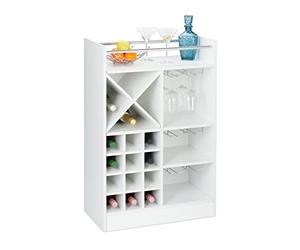 Relaxdays 10028075_49, blanc Étagère, Rangement pour 8 bouteilles, verre, support à vin, 63 x 50 x 28 cm