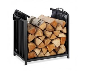 Relaxdays 10028774 Support bois de cheminée Sac pour bûches, intérieur, design moderne, Etagère, acier, HlP 50x51x37cm, noir, Taille Unique
