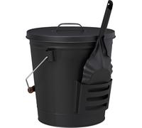 Relaxdays Seau à Cendres, avec Couvercle et Pelle, Acier, bac à Charbon avec Anse, 19 l, cheminée & Barbecue, Noir