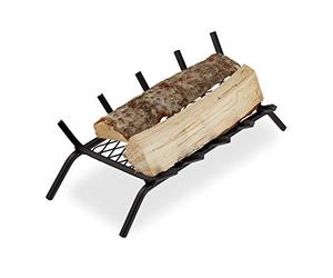 relaxdays 10028778_59 acier, porte-bûches solide, HxlxP 16x58x28 cm bois de cheminée, grill, support pieds, noir, 16 x 58 x 28 cm