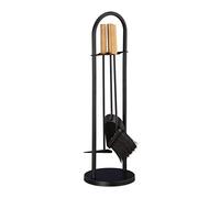 relaxdays 10028780 Ensemble serviteur de cheminée 4 pièces Accessoire Pelle Balai Support grattoir, Noir