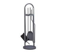 Relaxdays Serviteur de cheminée 5 pièces 10028786 – Pelle, balai, pince, tisonnier, support gris