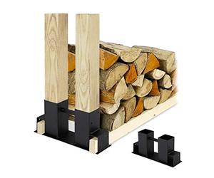 Relaxdays 10028793 Patins d’empilage jeu de 2, Support équarris, entreposage, rangement de bois, en acier revêtu, noir, 16 x 34 x 10 cm