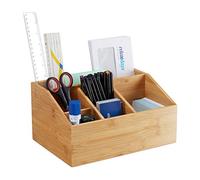 Relaxdays 10028807 Organiseur de Bureau Bambou, 6 Compartiments, Organisateur Crayon, boîte Rangement HLP 14x28x19,5 cm, Naturel, Nature, 1 élément