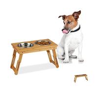 Relaxdays 10028854_58 Support à gamelle, Chiens de Taille Moyenne, pour Eau & Nourriture, réglable et Pliable, 26x47x23 cm, Naturel, Bambou, INOX, Nature, 1 élément