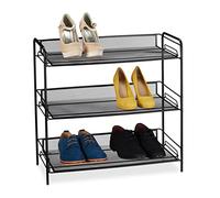 Relaxdays 10028950_46 Etagère à Chaussures avec 3 rangements en Grille, en Acier, pour 9 Paires, HLP: 59,5 x 62 x 29,5 cm, Noire, 1, Noir