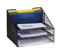 Relaxdays 10028951_46 Rangement, organiseur de table avec 5 compartiments, porte-documents, Mesh, 24x32x29 cm, noir, acier, 1 Support