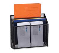Relaxdays 10028953_46 Support à Documents, courrier Autonome avec 3 rangements, pour Le Bureau, métal, 29,5x32x9 cm, Noir, Acier, 1
