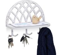 Relaxdays Armoire à clés, Planche à clés, Support et Crochet, Vintage, en Bois, Garde Robe Murale HlP 23x27x12cm,Blanc