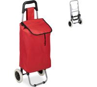 Relaxdays Chariot de Courses, Pliable, 25 L Sac d’achats avec roulettes, Chargeable Jusqu’à 10 kg, 91 x 40 x 30 cm, Roug