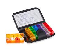 Relaxdays 10029482 Pilulier étui boîtier 7 jours 4 compartiments allemand boîte médicaments semainier, noir, 19,5 x 13,5 x 3,5 cm
