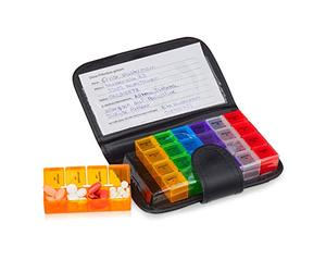 Relaxdays 10029482 Pilulier étui boîtier 7 jours 4 compartiments allemand boîte médicaments semainier, noir, 19,5 x 13,5 x 3,5 cm