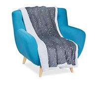Relaxdays 10029495_491 Couverture Polaire, étoiles dorés, Couette Douce avec Apparence en Laine d’Agneau, Double, 150x200 cm, Polyester, Gris, 1