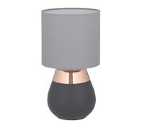 Relaxdays 10029516_553 Lampe de table de nuit Tactile, réglable, 3 niveaux, E14 Veilleuse H x D 32,5 x 18 cm, gris-cuivrée, fer, tissu, plastique, 1 élément