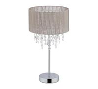 Relaxdays Lampe de table cristal, Abat-jour en organza, pied rond, veilleuse, HxD, gris/argenté 43 x 24 gris/argent