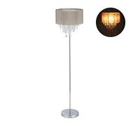 Relaxdays Lampe droite cristal, Abat-jour en organza, pied rond, E27, lampadaire sur pied HxD 151,5 x 38 cm, gris/argent
