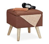 Relaxdays 10029605_93 Tabouret avec Espace de Rangement, rembourré Lin Artificiel, Pieds en Bois, Couvercle, HlP 40x40x40cm,Marron, MDF, Tissu, 1