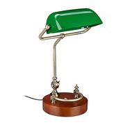 Relaxdays 10030539 banquier, Lampe de bureau, Socle en bois, Abat-jour inclinable, Design antique, Eclairage bibliothèqu, plastique, fer, 43.5 x 26 x 22 cm