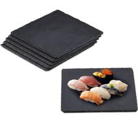 relaxdays Plateau en ardoise, lot de 6, 25 x 25 cm, assiette de présentation, carré, plat de service, déco, anthracite