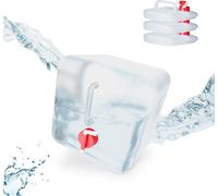 Relaxdays Lot de 4 bidons pliants, Robinet, Bouchon à vis, poignée, Eau, Camping, 10 litres, Transparent/Rouge