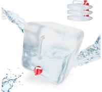 Relaxdays Lot de 4 bidons pliants, Robinet, Bouchon à vis, poignée, Eau, Camping, 20 litres, Transparent/Rouge
