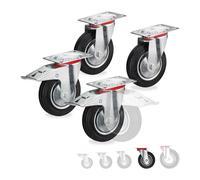 Relaxdays Roues Charge Lourde Jeu de 4, pivotent à 360°, roulement à Billes, 2 Freins, capacité 400 kg, 160 mm, Noires