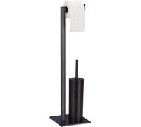 Relaxdays Ensemble avec Brosse WC et dérouleur Papier, Vertical, Set, Accessoire Salle de Bain, 72,5 x 20 x 20 cm, Noir