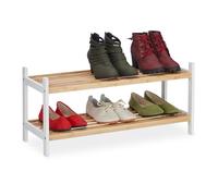 Relaxdays Étagère à Chaussures Support avec 2 Niveaux, 6 Paires, Bambou et Bouleau, HP 33 x 70 x 26 cm, Nature