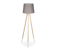 Relaxdays 10032244_111 Lampe droite chambre d'enfants, E27 avec câble, abat-jour,motif étoiles, tissu, bois, 147 cm de hauteur,gris, 60 coton 20% fer, 147 x 50 x 50 cm