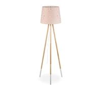 relaxdays 10032244_113 Lampe Droite Chambre d'enfants, E27 câble, Abat-Jour, Motif étoiles, Tissu, Bois, 147 cm de Hauteur, Rose, 60, 147 x 50 x 50 cm